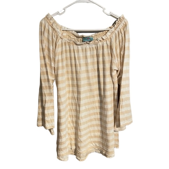 Striped Batwing Off The Shoulder Top. - Picture 1 of 7